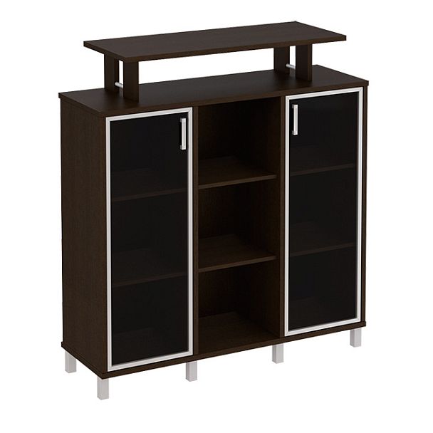 Стеллаж средний с надстройкой и стеклянными дверками "Борн" В 801-522 дуб шамони - Вид 3