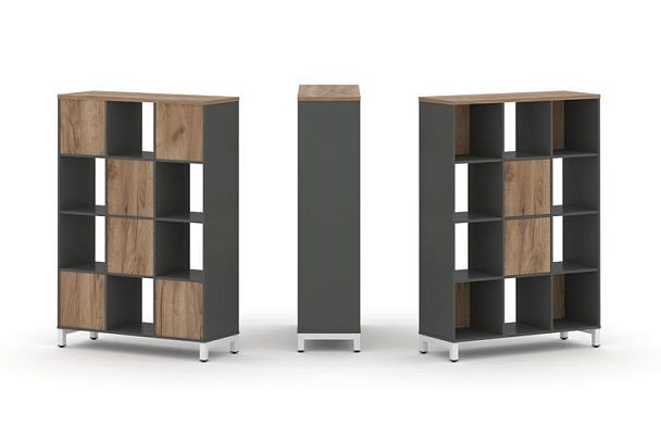 Стайл Проджект Набор стеллажа 1 сторон., 4 яр. SN.NS-431 Антрацит/Дуб Табак/Металл Белый 1121*400*16 - Вид 1