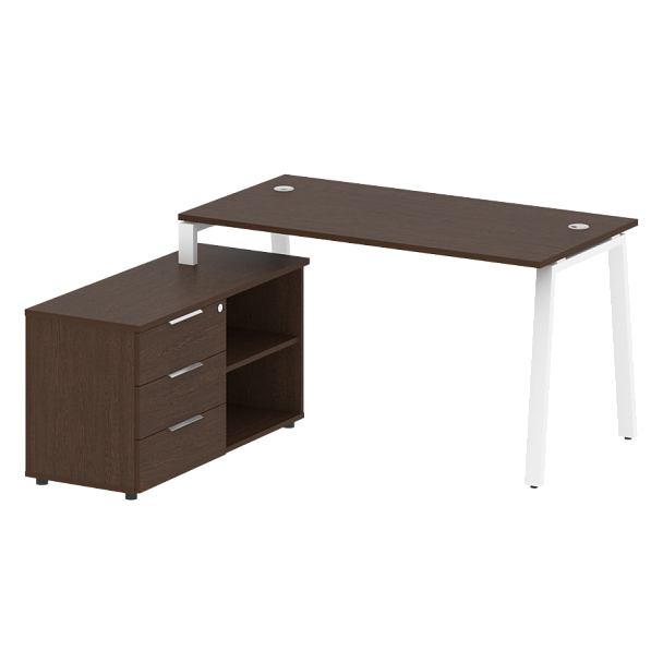 Metal System Р. ст. с тумбой на А-образном м/к БА.РС-СТС-2.3 (L) Венге/Белый металл 1500*1520*750 - Вид 1