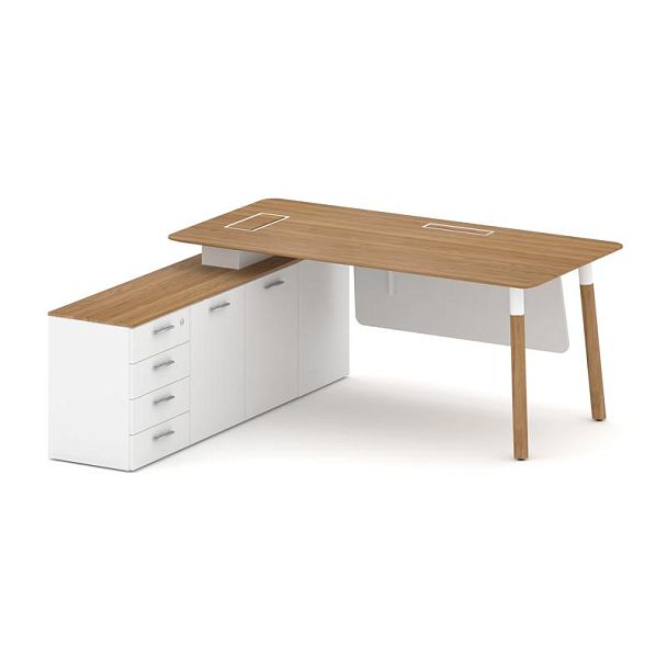 Fresco Стол руководителя FR.SR-18 (L) Дуб Светлый/Белый Бриллиант UM/Металл Белый/Нерж. Сталь 1800*1 - Вид 1