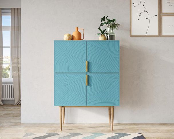 Малый комод с четырьмя дверками на высоких ножках Line LN13/GR1/blue - Вид 4