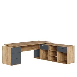 Стол письменный на креденции и тумбе Zion Light 218x205x75 дуб крафт золотой - Фото предпросмотра