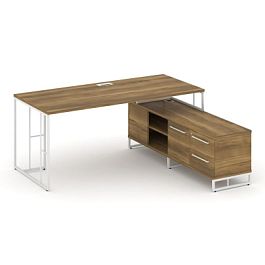 Rift Direct Стол руководителя на опорной тумбой RF.SRT-25 (R) Сандал Янтарный/Металл Белый 1780*1600*750 - Фото предпросмотра