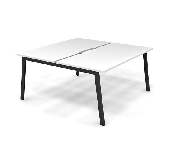 MATRIX 121S202-A Стол прямой двойной, пров-ик вырезной (А-опоры) 1580х1590х775 Белый/Темно-серый - Вид 1