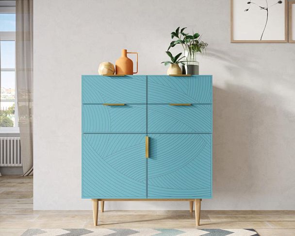 Большой комод с четырьмя ящиками и дверками Line LN17/GR1/blue - Вид 5