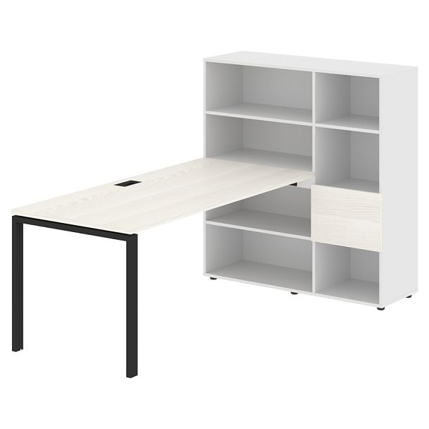 Стол-стеллаж EURST 1217 Ясень Траун/Черный/Белый 2190х1250х1355 EDIS - Вид 1