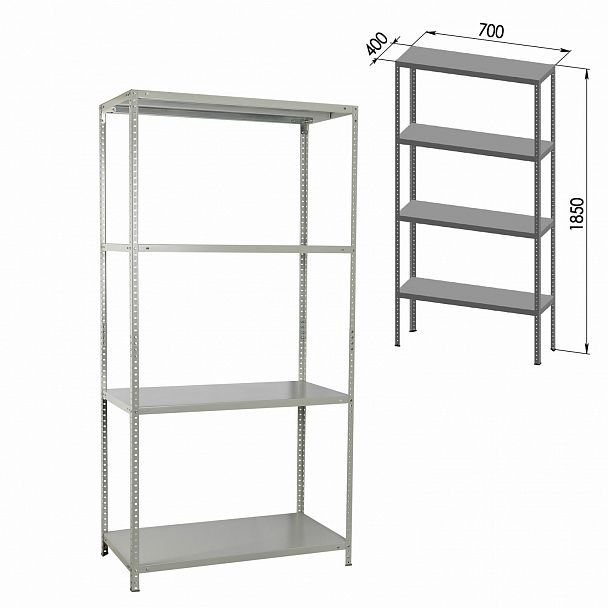 Стеллаж металлический BRABIX "MS-185/40/70-4", 1850х700х400 мм, 4 полки, 291103, S241BR354402 - Вид 4