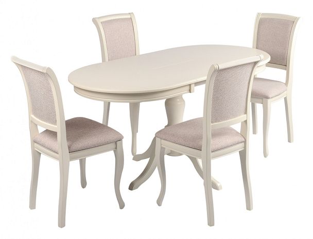 Обеденная группа стол Анфея 110(150)х75х76 Слоновая кость и 4 стула Арктос Слоновая кость/Кремовая рогожка - Вид 1