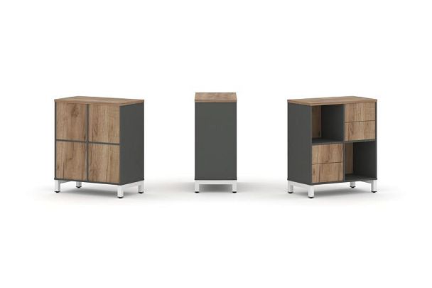 Style Project Набор стеллажа 1 сторон., 2 яр. SN.NS-221 Антрацит/Дуб Табак/Металл Белый 754*400*881 - Вид 1