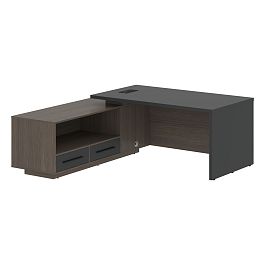Стол руководителя с тумбой VCT 1919(L) Яшма черный/Черный матовый/Дуб Сильвер 1900х1900х750 VELION - Фото предпросмотра