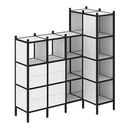 Loft Угловой внутренний стеллаж наборный VR.L-47 Белый бриллиант/Чёрный металл 1694*862*1869 - Фото предпросмотра