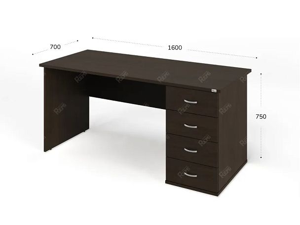 UNITY РС07-16 R ВЕНГЕ Стол однотумбовый 1600х700х750 - Вид 2