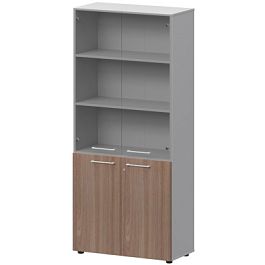 Шкаф высокий закрытый с стеклом СМШ58.28F.38SМ(Б) Темный шимо/Белый 792x380x1990 Кортез - Фото предпросмотра