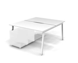 MATRIX 121В201-A Стол прямой двойной с опорой на тумбу, пров. вырезной (А-опоры) 1380х1590х775 Белый - Фото предпросмотра