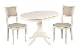 Обеденная группа стол Анфея 110(150)х75х76 Слоновая кость и 2 стула Камир Слоновая кость/Бирюзовый жаккард - Фото предпросмотра