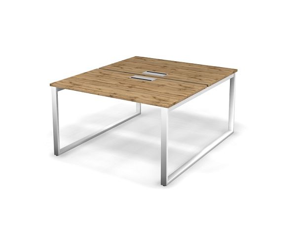 MATRIX 121S204-O Стол прямой двойной, пров-ик Merida (O-опоры) 1380х1590х775 Дуб Крафт Золотой/Белый - Вид 1