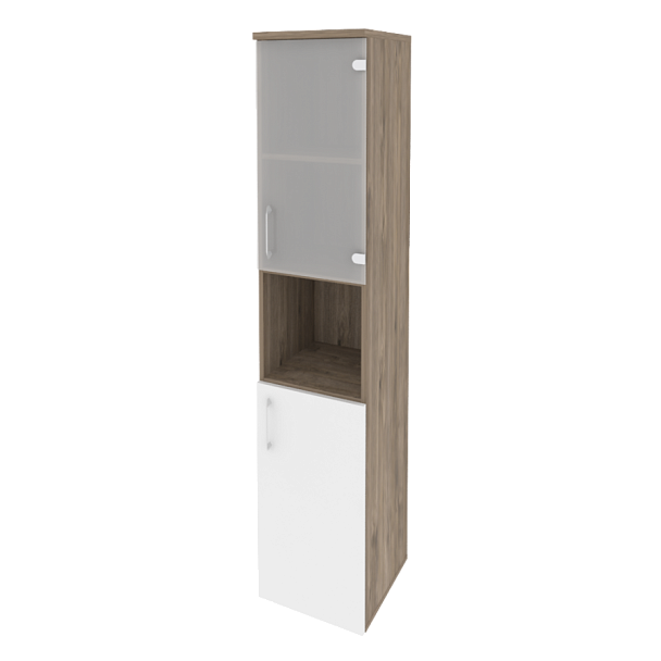 Onix Шкаф высокий узкий правый O.SU-1.4 (R) Тиквуд темный/Белый бриллиант 400*420*1977 - Вид 1