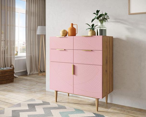 Большой комод с четырьмя ящиками и дверками Line LN17/GR1/pink - Вид 3