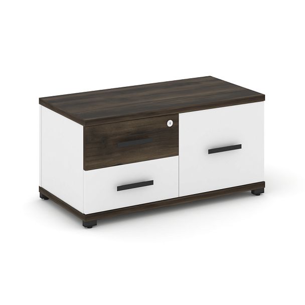 Concept Тумба приставная широкая 2 ящ.+1 распаш. фасад CN.TSP-004 B Дуб Мали/Белый Бриллиант/Металл Черный 836*420*416 - Вид 1