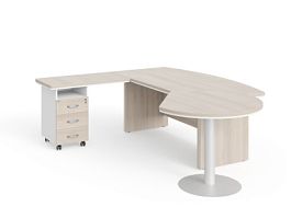 БЕРЛИН / BERLIN Стол руководителя L угловой с брифингом и тумбой 3 ящика 2350х2000х760 Акация/Белый - Фото предпросмотра