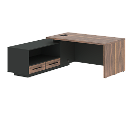 Стол руководителя с тумбой VRCT 1919(L) Американский орех/Черный матовый/Яшма черный 1900х1900х750 V - Фото предпросмотра