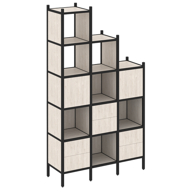 Loft Прямой стеллаж наборный VR.L-22 Денвер светлый/Чёрный металл 1278*446*2280 - Вид 1