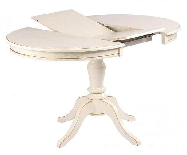 Обеденная группа стол Элат D90(130)х90х76 Слоновая кость с золотой патиной и 4 стула Арктос Слоновая кость с золотой патиной/Бежевый жаккард - Вид 3