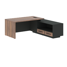 Стол руководителя с тумбой VRCT 1919(R) Американский орех/Черный матовый/Яшма черный 1900х1900х750 V - Фото предпросмотра