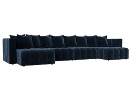 Диван П-образный Лига-052 НПБ Лонг Велюр синий - Фото предпросмотра