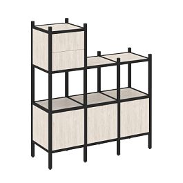 Loft Прямой стеллаж наборный VR.L-13 Денвер светлый/Чёрный металл 1278*446*1458 - Фото предпросмотра