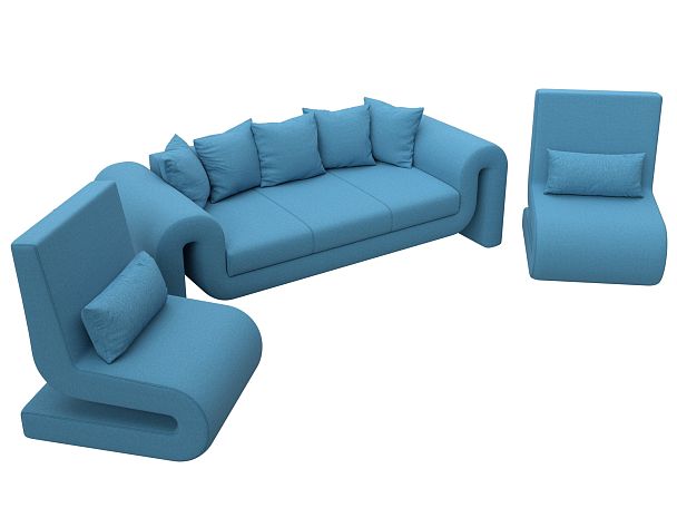 Набор Волна-1 (диван, 2 кресла) Рогожка голубой - Вид 4