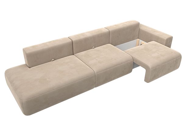 Диван прямой Лига-036 Модерн Лонг подлокотник справа Велюр бежевый - Вид 7
