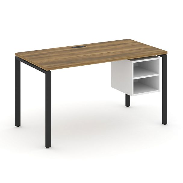 Concept Стол рабочий с подвесной тумбой с 2 открытыми нишами CN.SP-107 Сандал Янтарный/Белый Бриллиант/Металл Черный 1380*720*750 - Вид 1