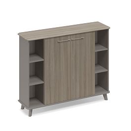 Шкаф средний полузакрытый греденция Time metal ТМ 342 МП/ВЛ/ВЛ мокко премиум (корпус) / вяз либерти (столешница, топ, фасад) - Фото предпросмотра