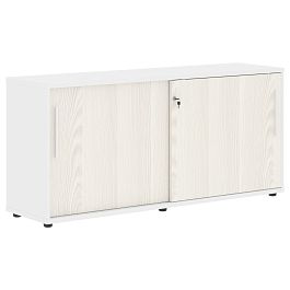 Шкаф низкий с дверьми купе ELC 1643 Ясень Траун/Белый/Белый 1606х430х750 EDIS - Фото предпросмотра