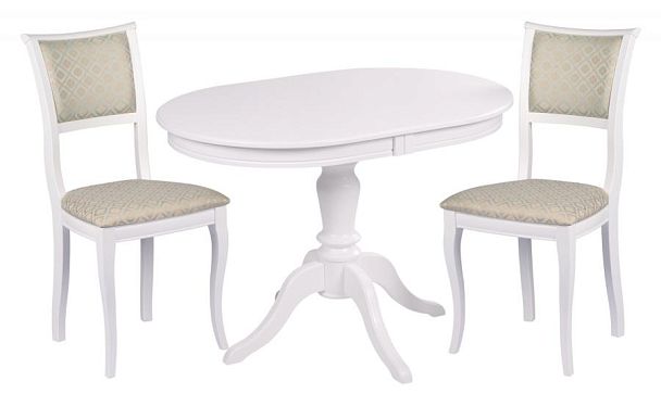 Обеденная группа стол Анфея 110(150)х75х76 Белый и 2 стула Камир Белый/Бирюзовый жаккард - Вид 1