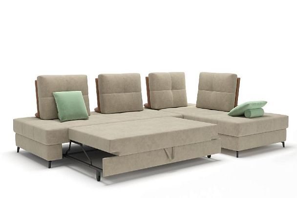 Reef диван-кровать угловой замша бежевый - Вид 6