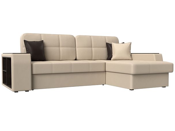 Угловой диван Брюссель правый (полностью экокожа бежевая) - Вид 1