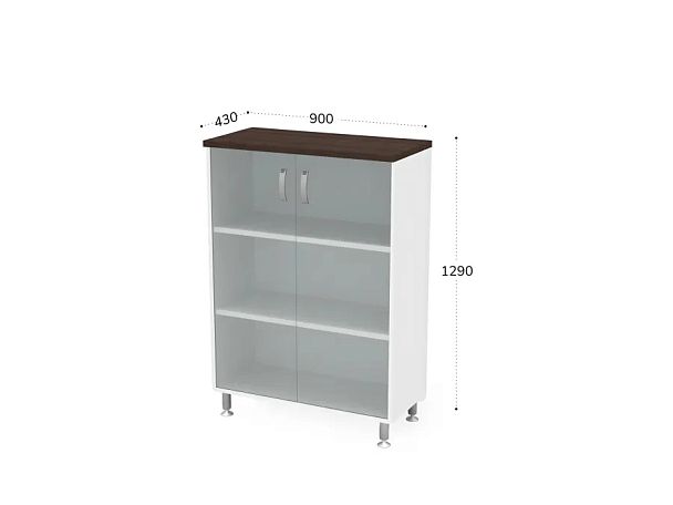БЕРЛИН / BERLIN Стеллаж закрытый витрина стекло 900х430х1290 Венге/Белый - Вид 2