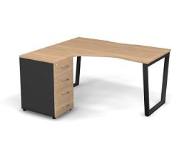 MATRIX 121S131-V Стол с тумбой L, пров. вырез. (V-опоры) 1580х1380х775 Швейц-й вяз/Темно-серый - Фото предпросмотра