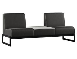 Диван Everprof Solo двухместный со столиком в центре Металл Черный Экокожа Черный ЛДСП Серый - Фото предпросмотра