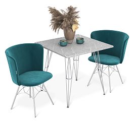 Обеденная группа Sheffilton SHT-DS322 серый мрамор/альпийский бирюзовый/хром лак - Фото предпросмотра