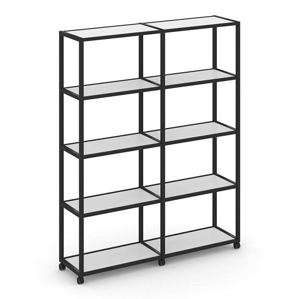 Shelf Mobile Стеллаж 5 уровней 2 секции VR.LT-STK-511.08 Белый Бриллиант/Металл Черный 1570*400*2000 - Вид 1
