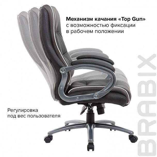 Кресло офисное BRABIX PREMIUM "Strong HD-009", НАГРУЗКА до 200 кг, экокожа черная, ткань серая, 531945 - Вид 20