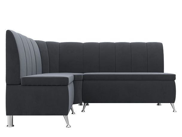 Кухонный угловой диван Кантри левый (полностью велюр серый) - Вид 2