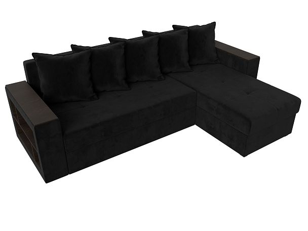 Диван угловой Дубай Лайт угол правый (полностью велюр черный) - Вид 5
