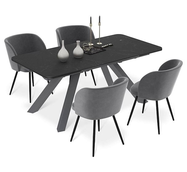 Обеденная группа Sheffilton SHT-DS289 серый мрамор/чёрный муар - Вид 2