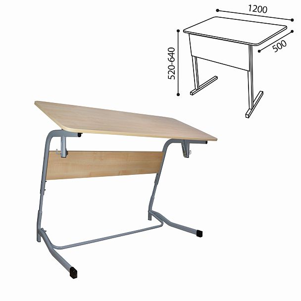 Стол-парта 2-местный, регулируемый угол, "Олимп", 1200х500х520-640 мм, рост 2-4, серый каркас, ЛДСП клён - Вид 3