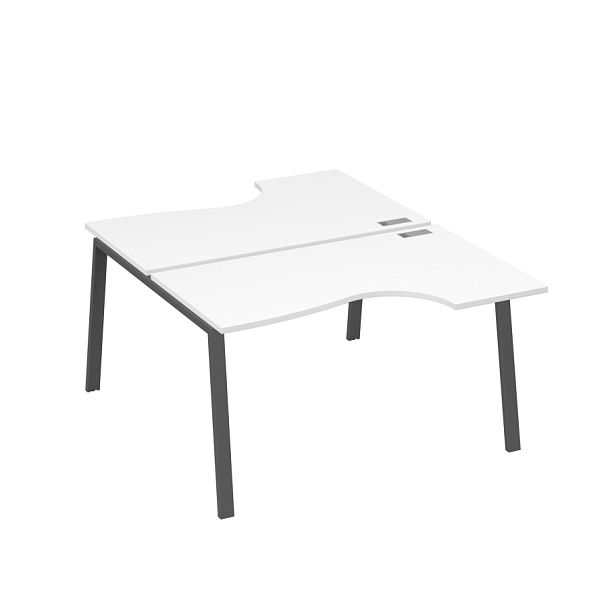 Рабочая станция столы (2х140) эргономичные Классика каркасTRE A4 А4 Б3 184  БП белый премиум / металлокаркас антрацит - Вид 1