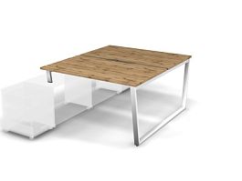 MATRIX 121В201-V Стол прямой, опора на тумбу, пров. вырез. (V-опоры) 1380х1590х775 Дуб Крафт/Белый - Фото предпросмотра